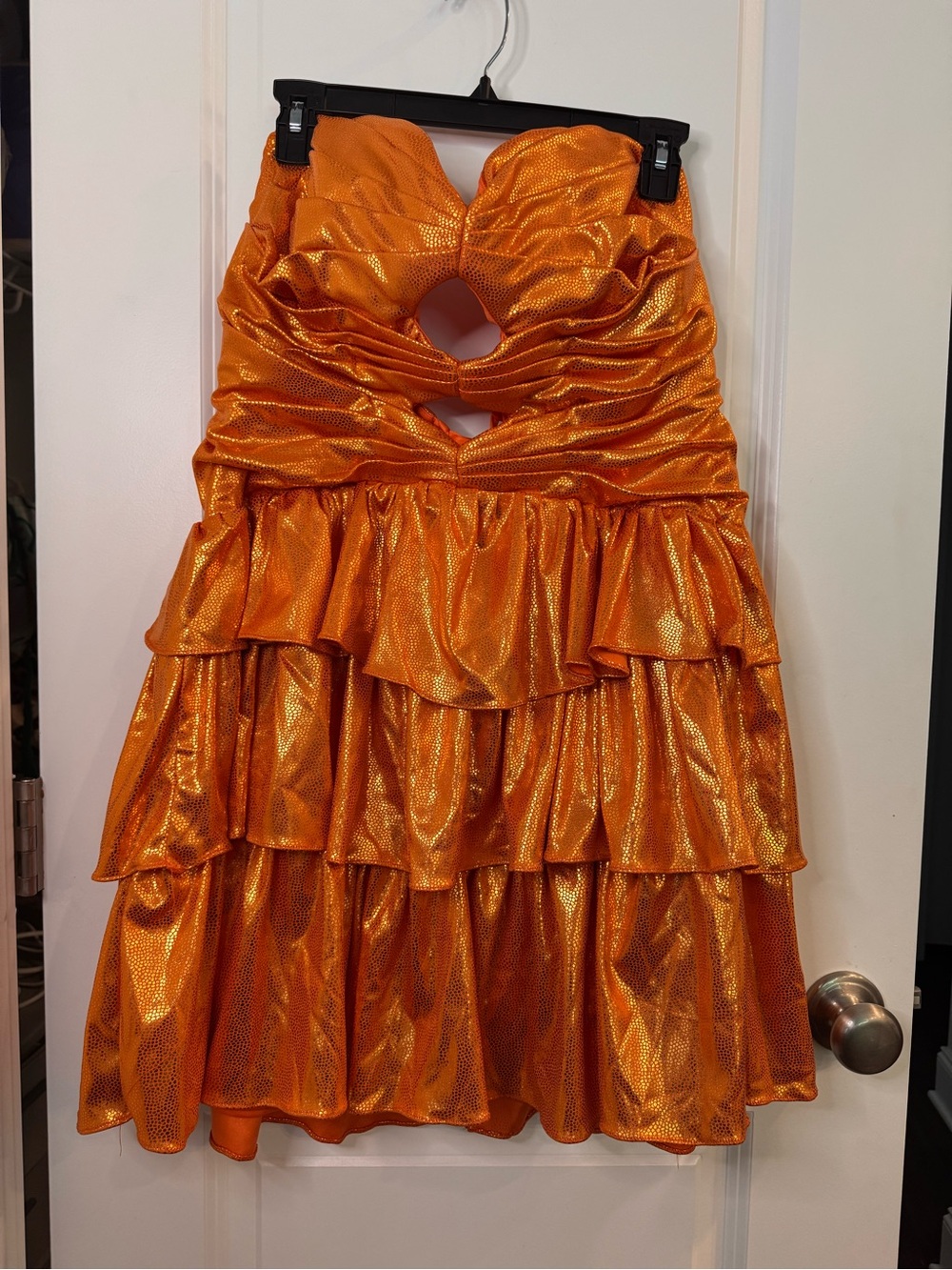 Strapless Orange Ruffle Tiered Party Dress
